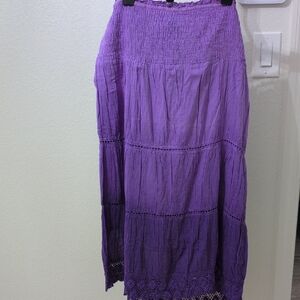 Purple A-line Maxi Skirt with Smocked Tiered Design